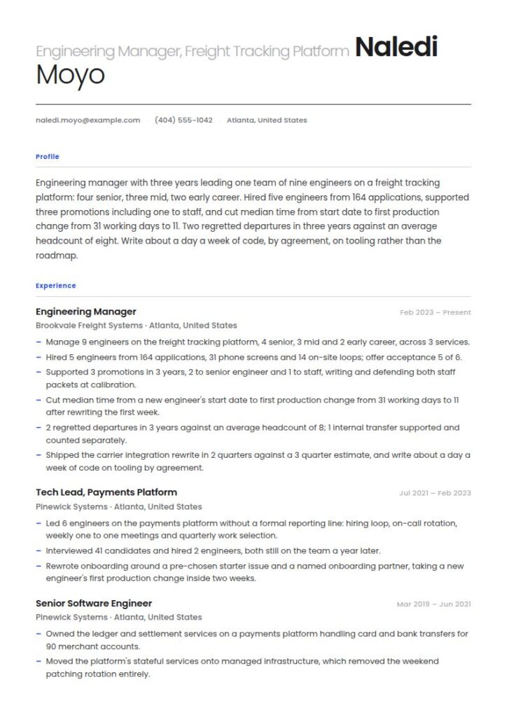 Engineering Manager Resume Examples & Templates