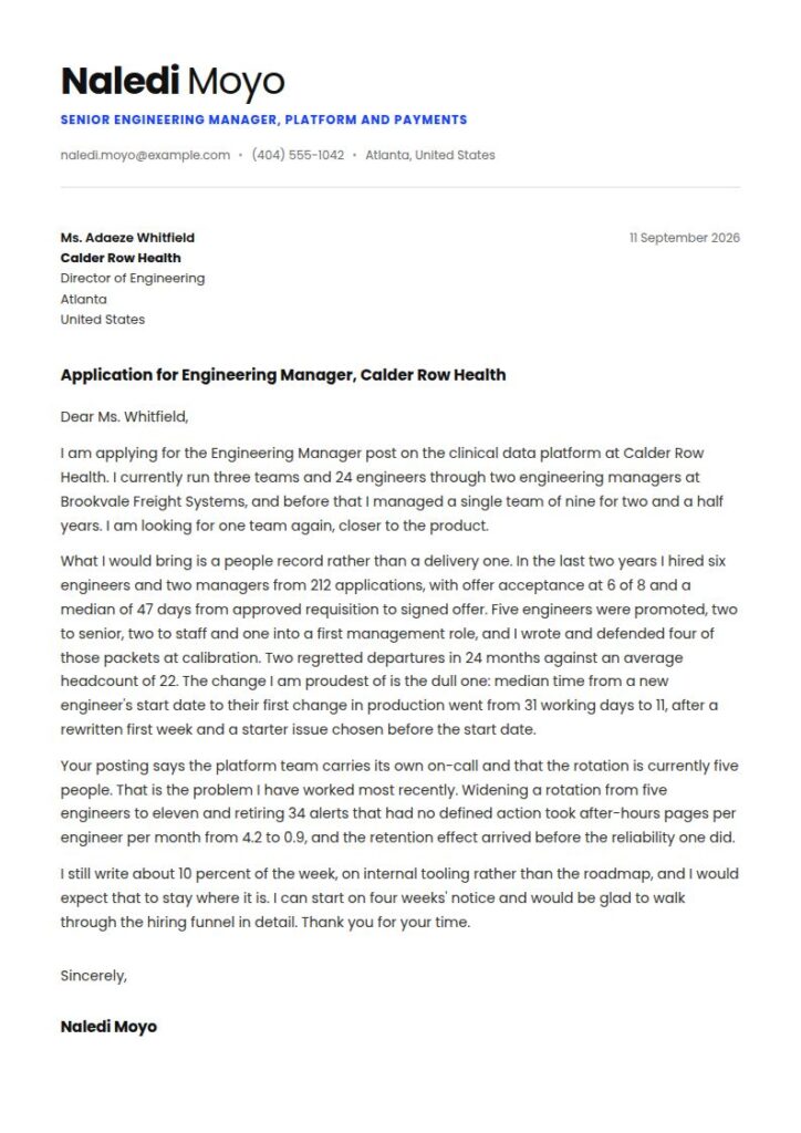Engineering Manager Cover Letter Examples & Templates