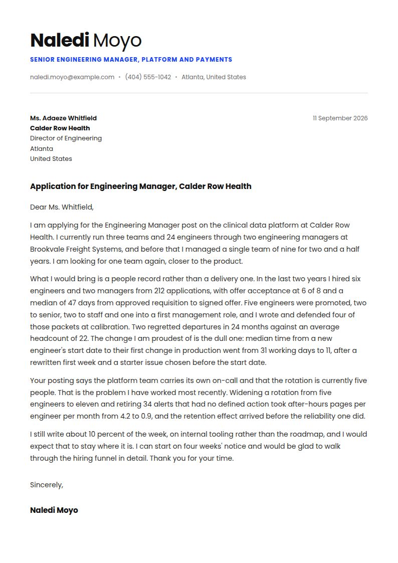 Engineering Manager Cover Letter Examples & Templates