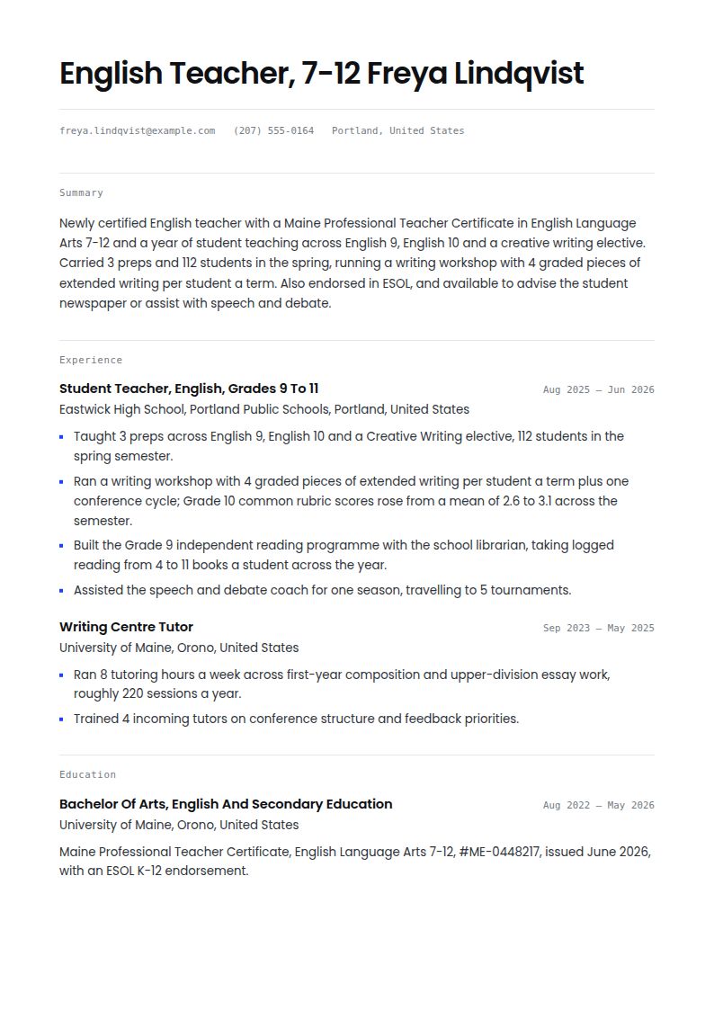 English Teacher Resume Examples & Templates