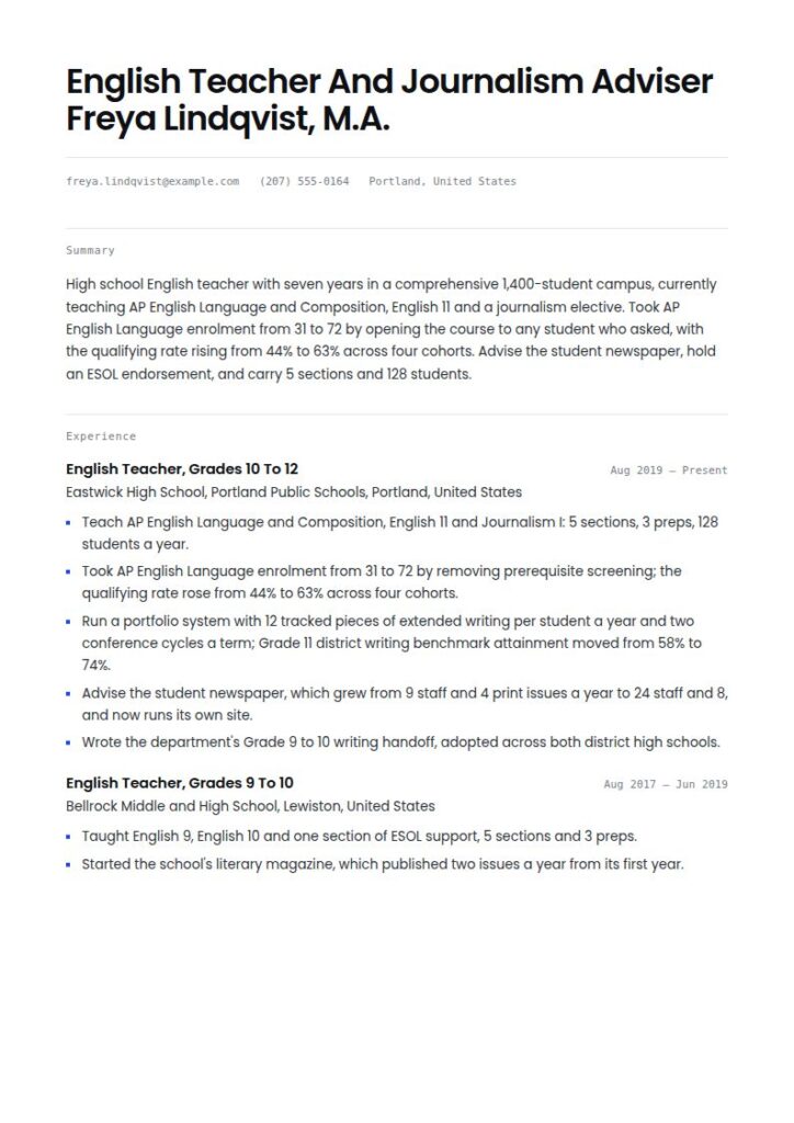 English Teacher Resume Examples & Templates