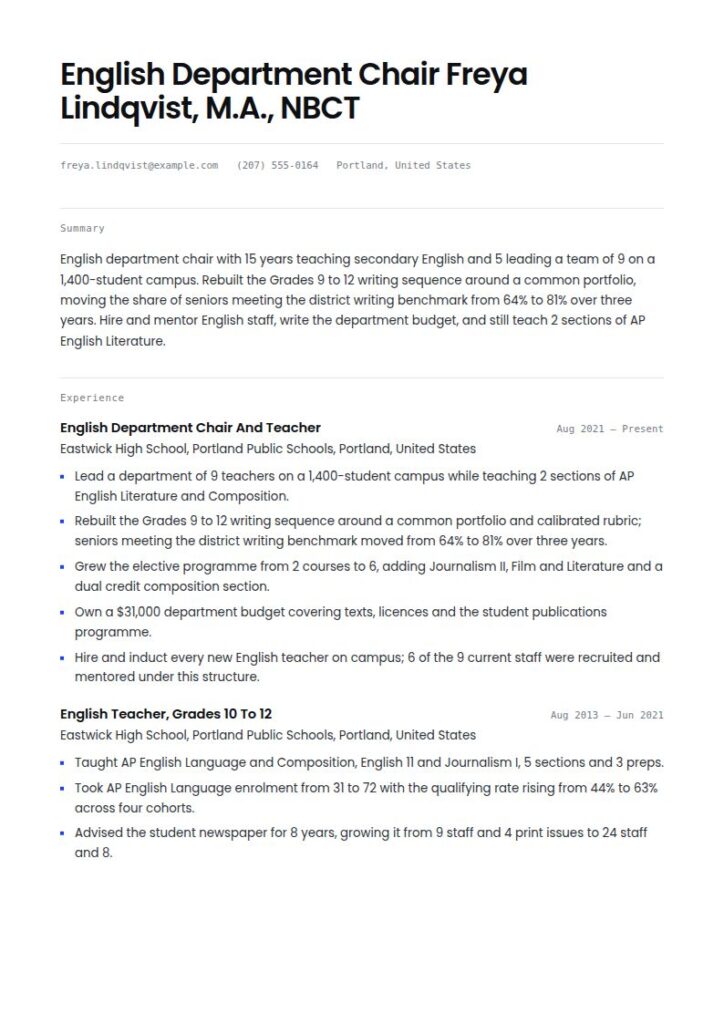 English Teacher Resume Examples & Templates