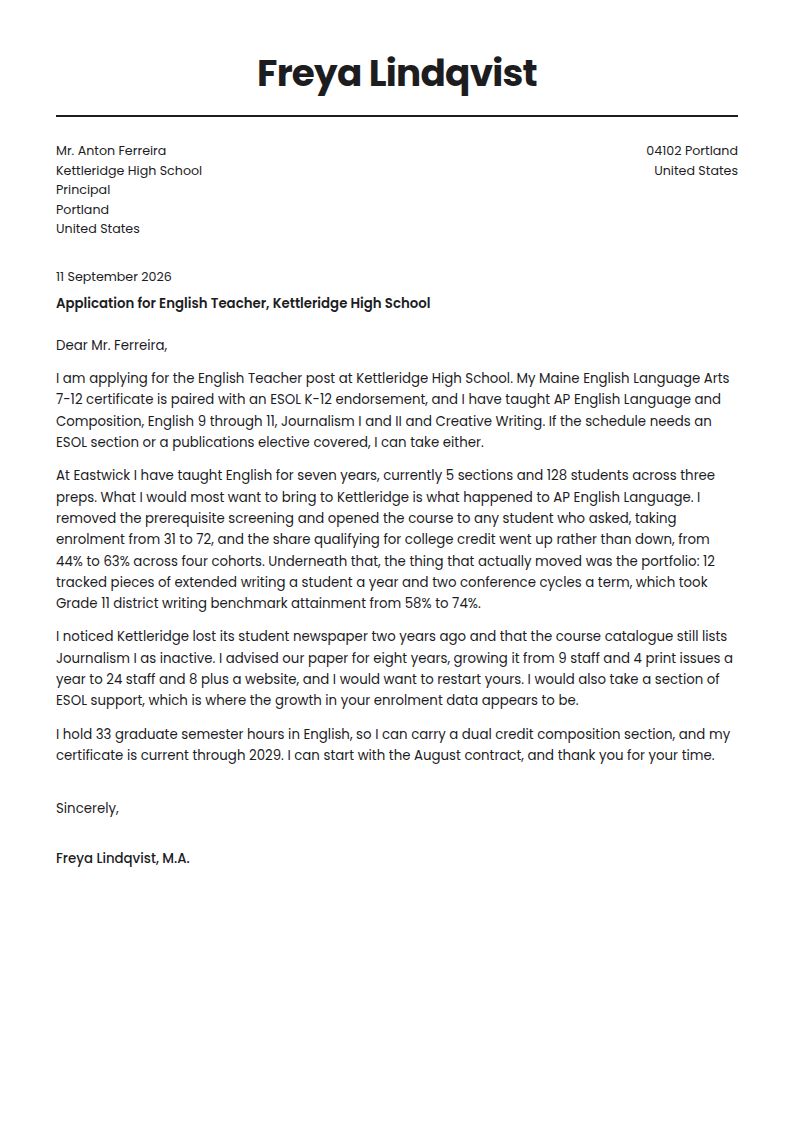 English Teacher Cover Letter Examples & Templates