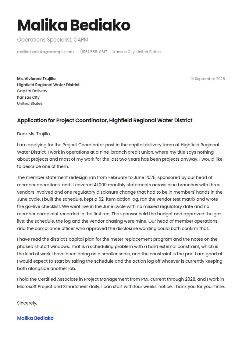 Entry Level Project Management Cover Letter Examples & Templates