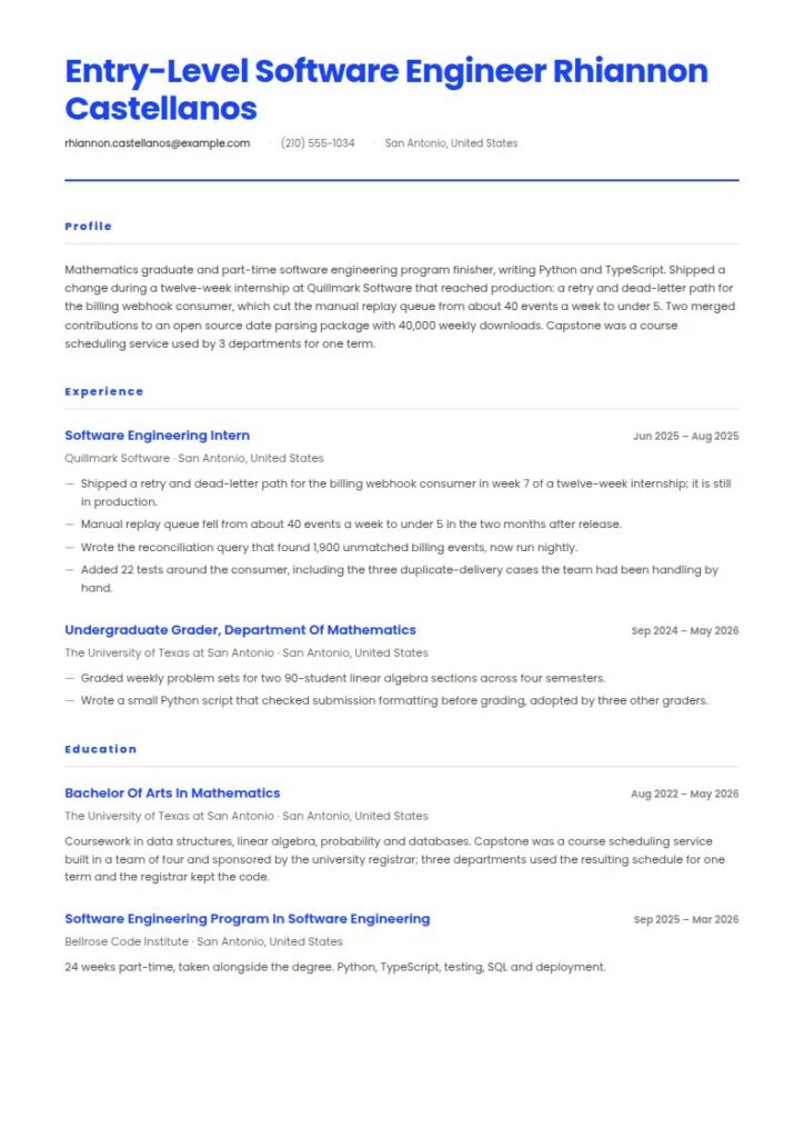 Entry-Level Software Engineer Resume Examples & Templates