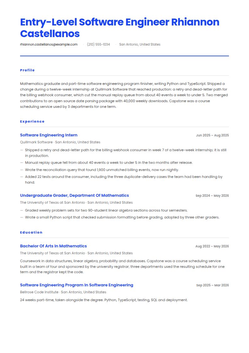 Entry-Level Software Engineer Resume Examples & Templates
