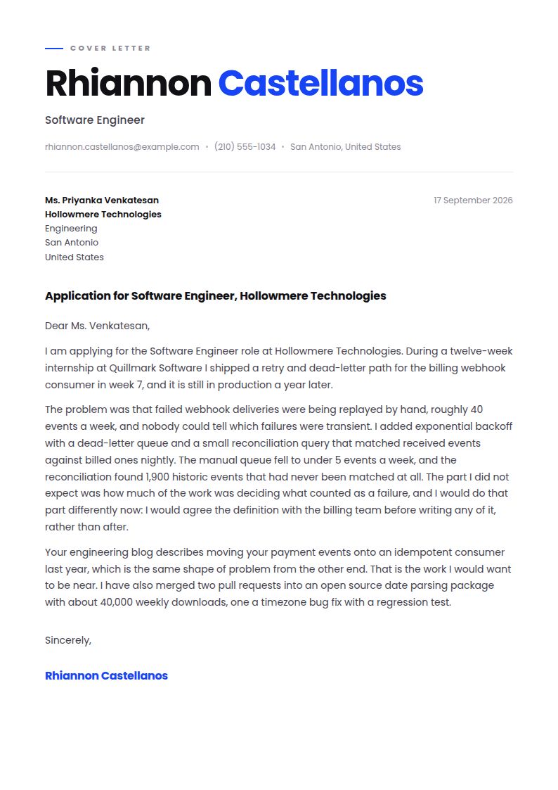 Entry-Level Software Engineer Cover Letter Examples & Templates