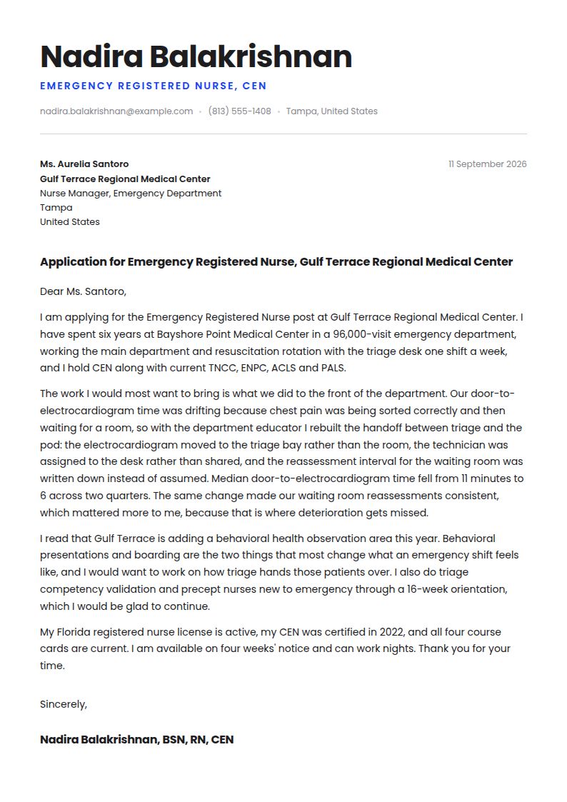 ER Nurse Cover Letter Examples & Templates