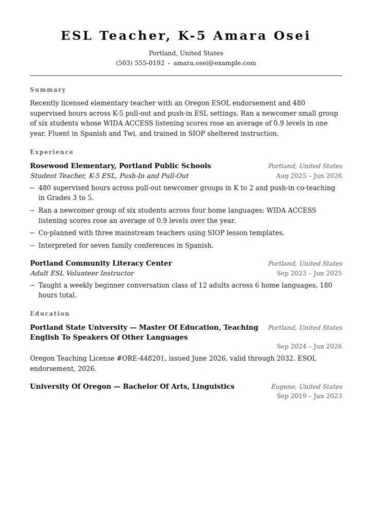 ESL Teacher Resume Examples & Templates