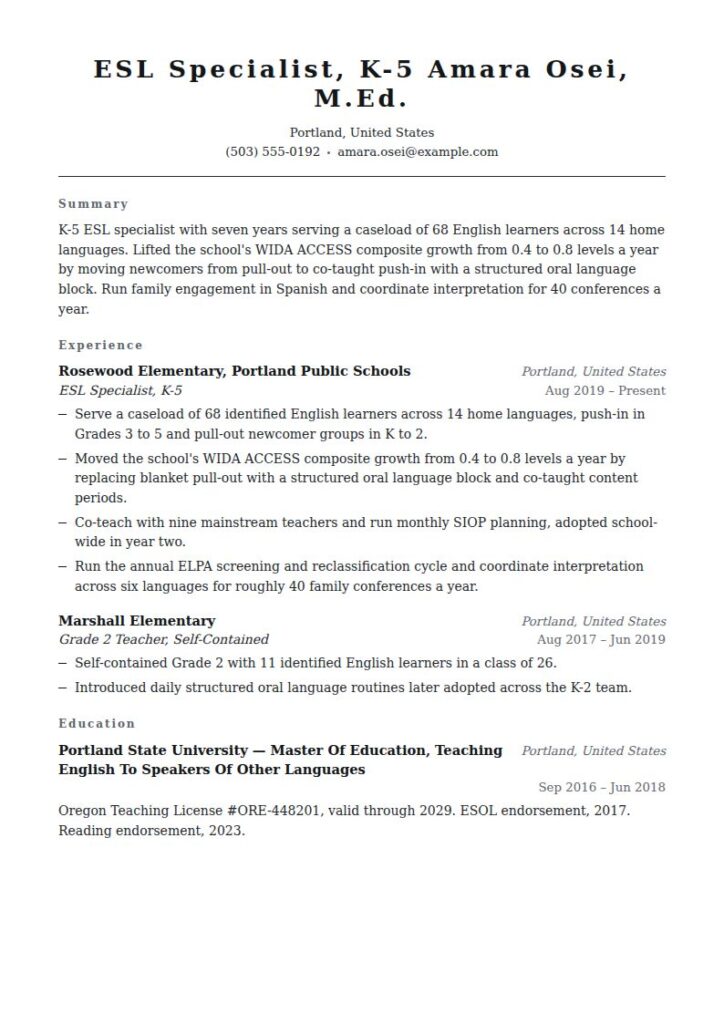 ESL Teacher Resume Examples & Templates