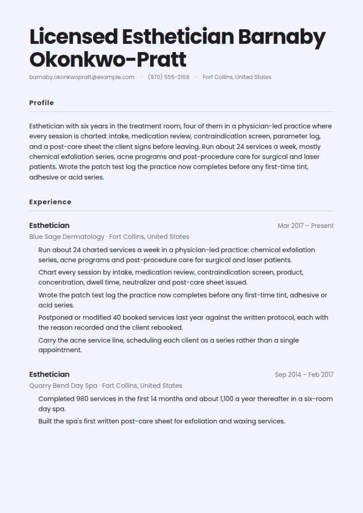 Esthetician Resume Examples & Templates
