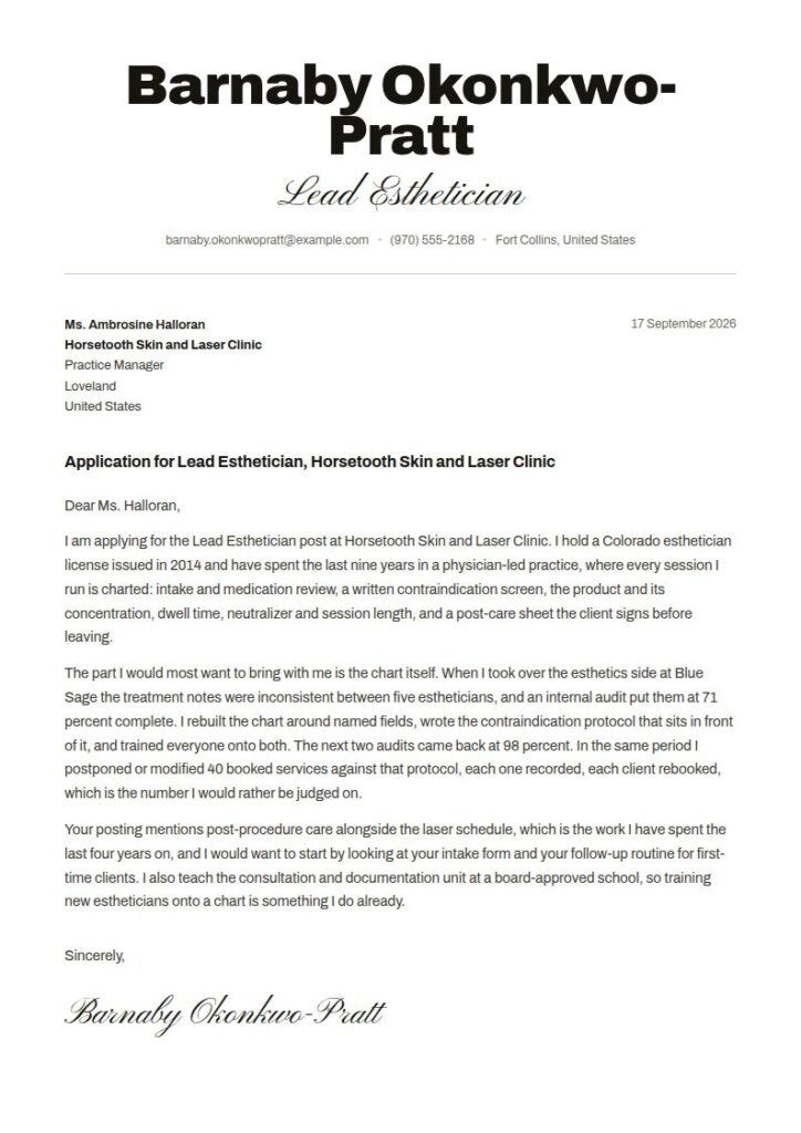 Esthetician Cover Letter Examples & Templates