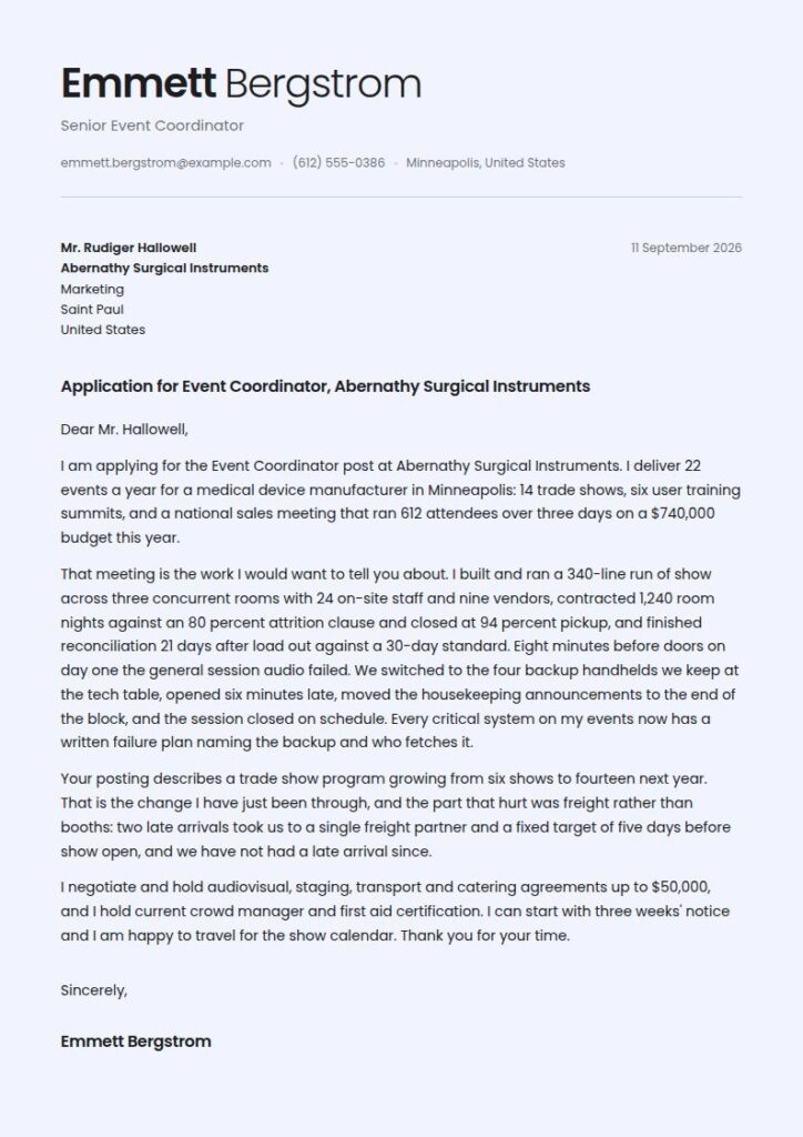 Event Coordinator Cover Letter Examples & Templates