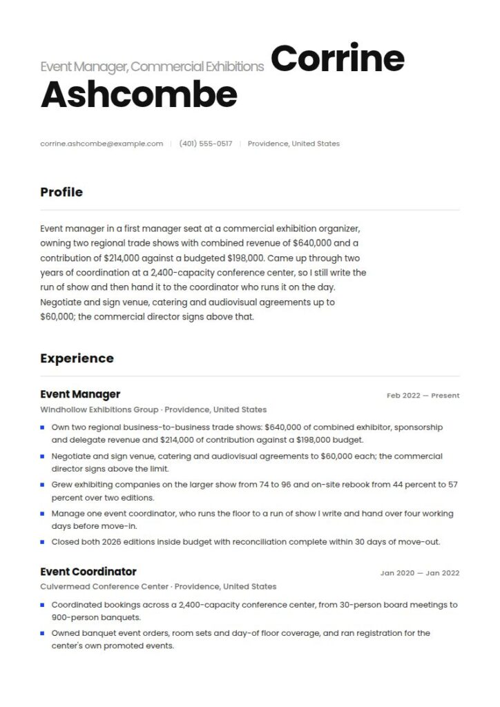 Event Manager Resume Examples & Templates