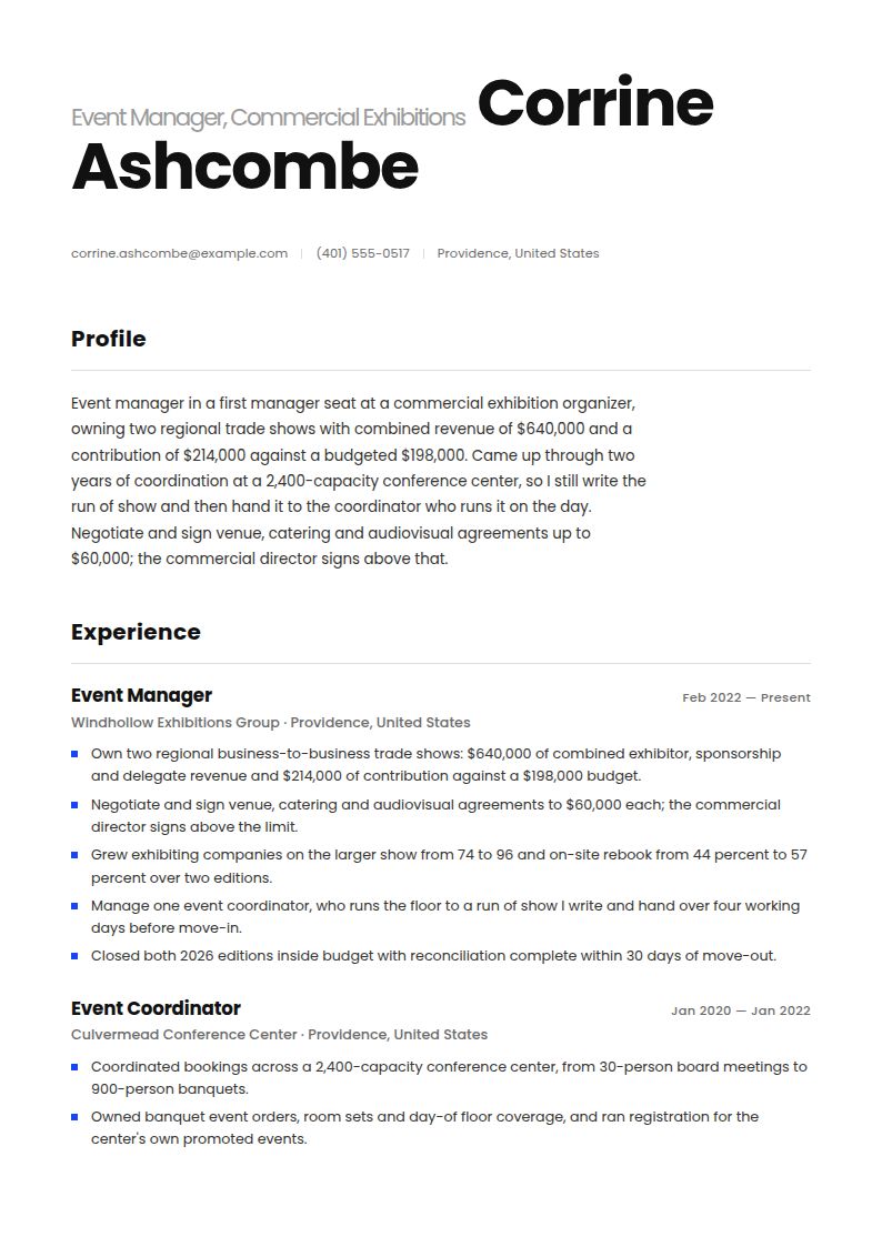 Event Manager Resume Examples & Templates