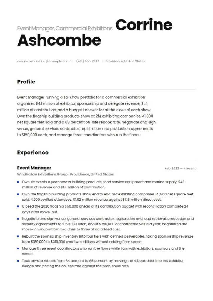 Event Manager Resume Examples & Templates