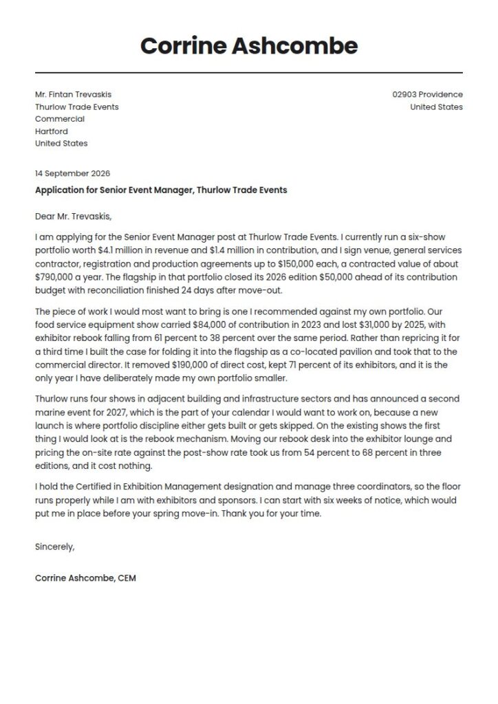 Event Manager Cover Letter Examples & Templates