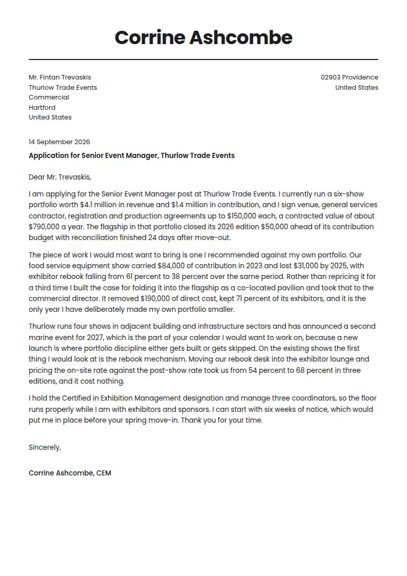 Event Manager Cover Letter Examples & Templates