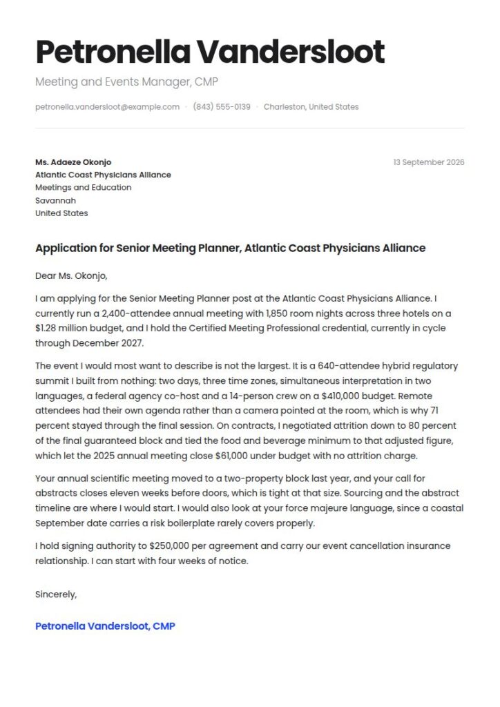 Event Planner Cover Letter Examples & Templates