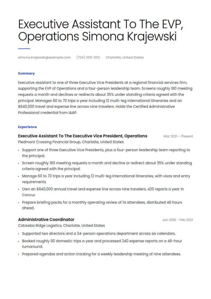 Executive Assistant Resume Examples & Templates