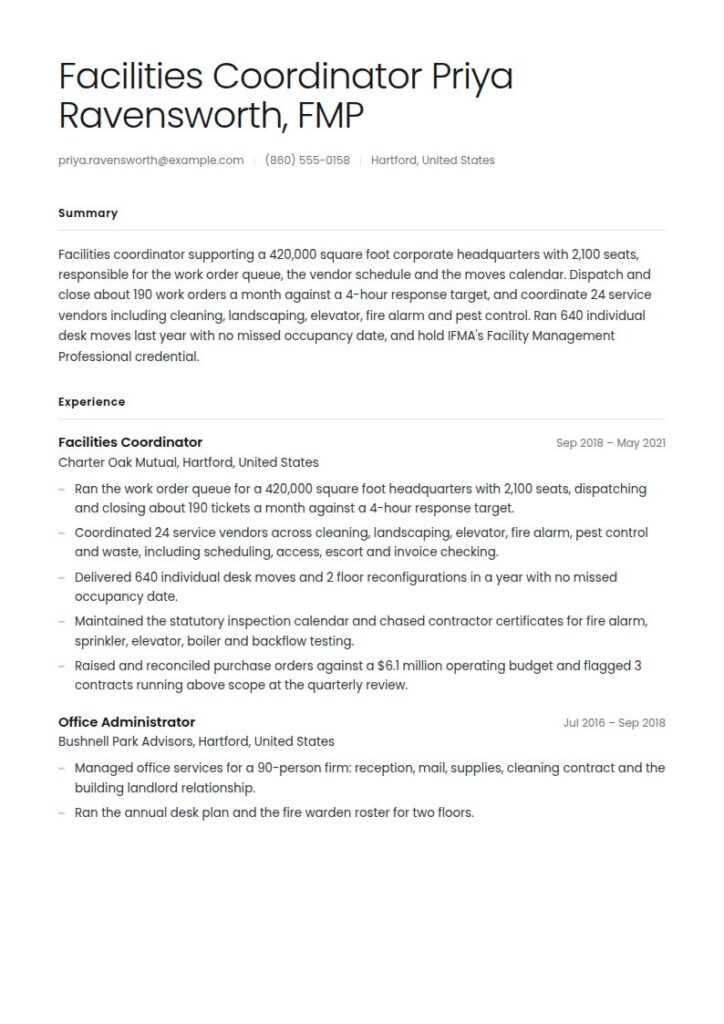 Facilities Manager Resume Examples & Templates