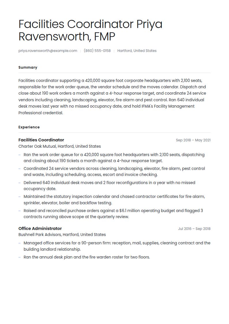 Facilities Manager Resume Examples & Templates