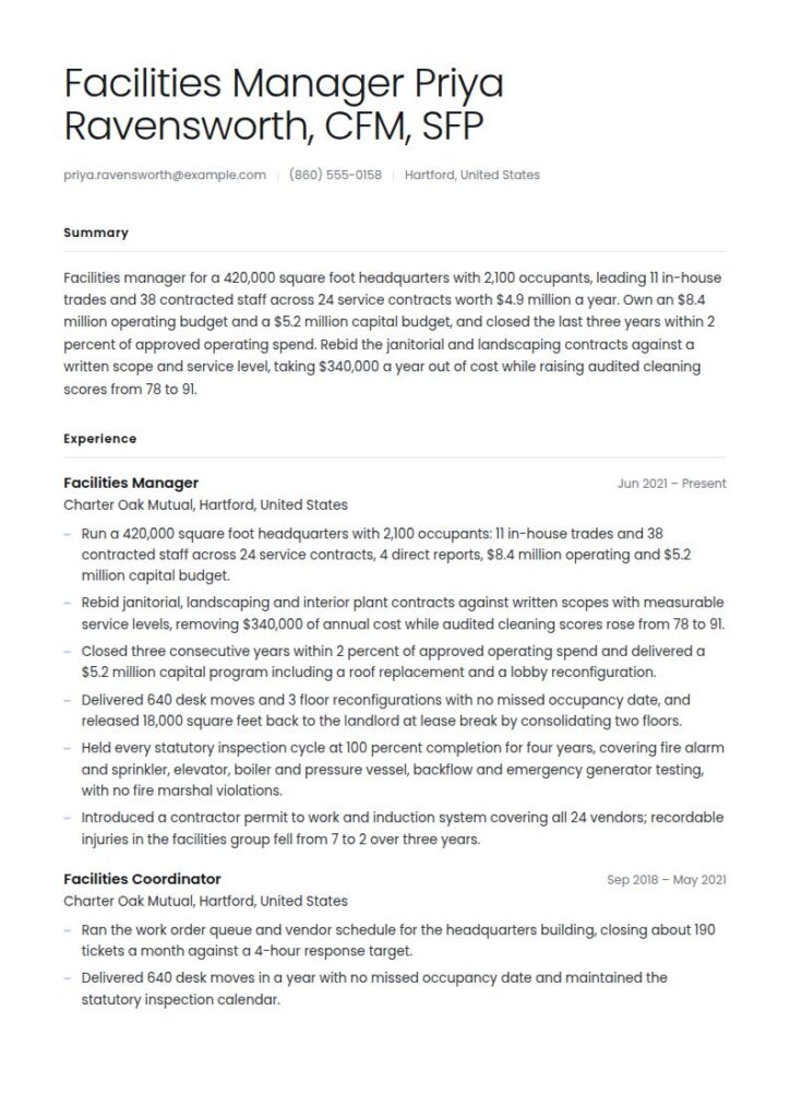 Facilities Manager Resume Examples & Templates