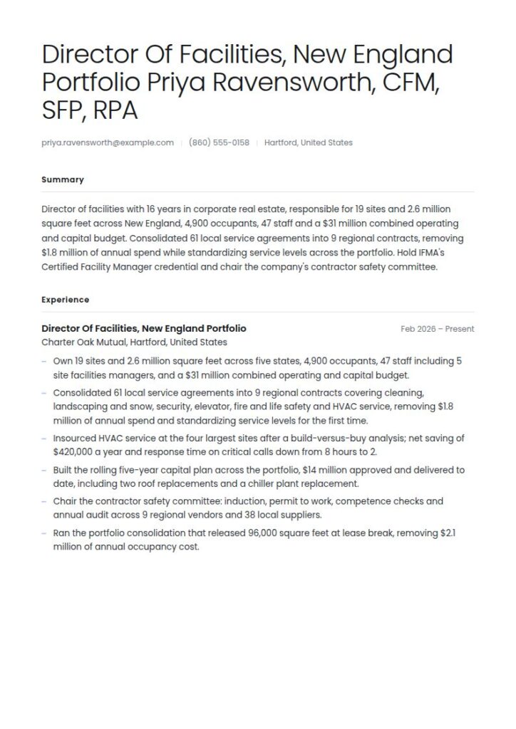 Facilities Manager Resume Examples & Templates