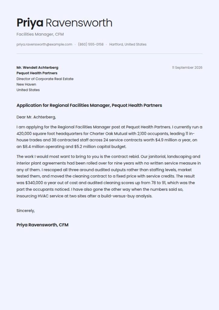 Facilities Manager Cover Letter Examples & Templates