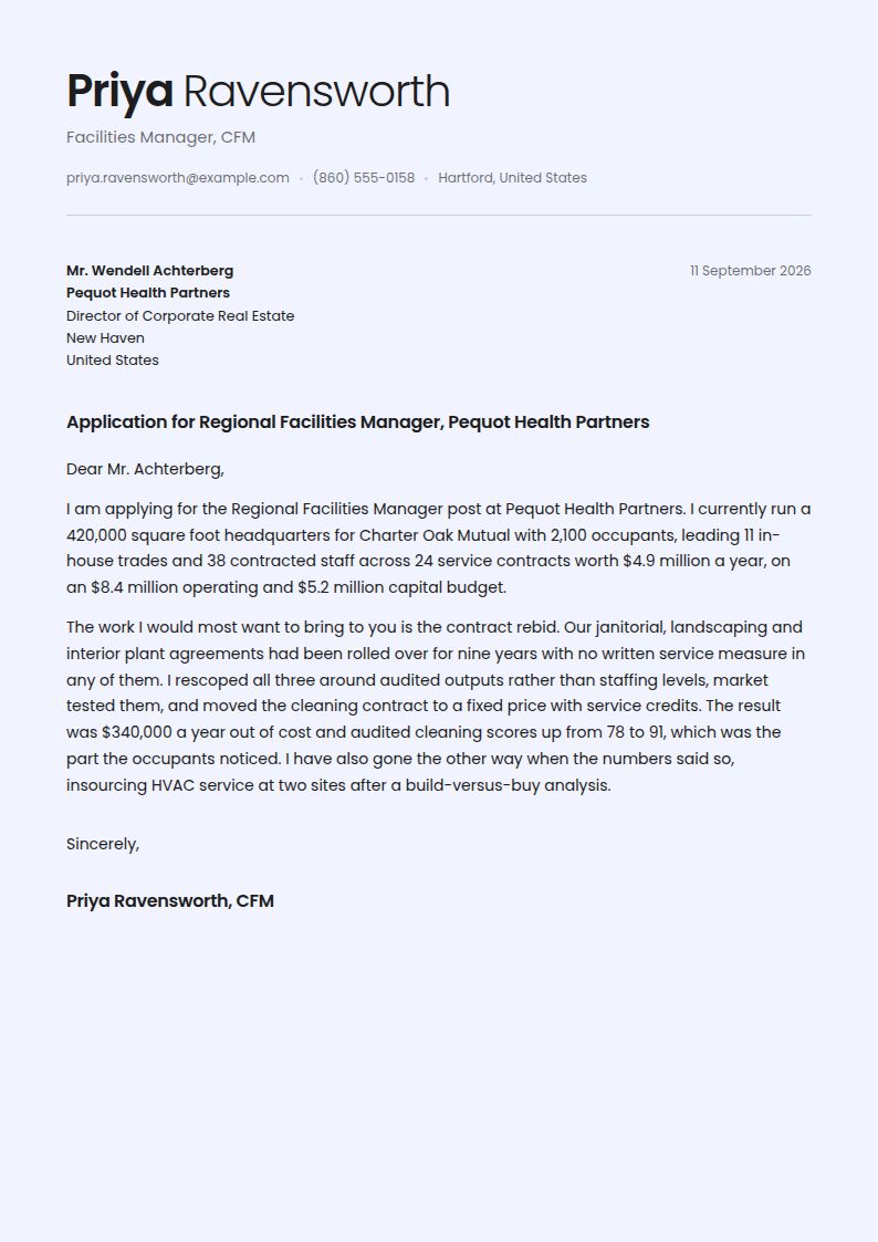 Facilities Manager Cover Letter Examples & Templates