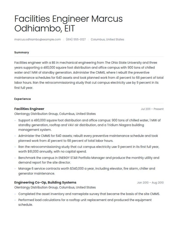 Facilities Engineer Resume Examples & Templates