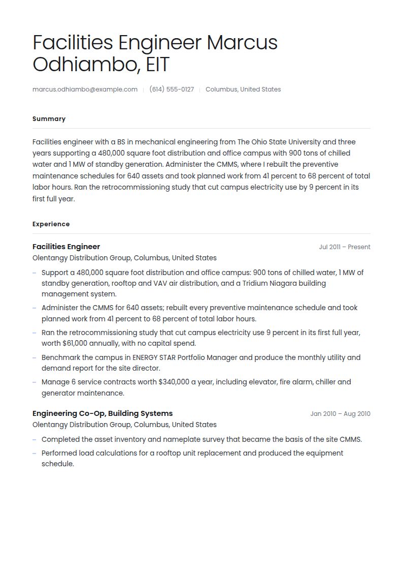 Facilities Engineer Resume Examples & Templates