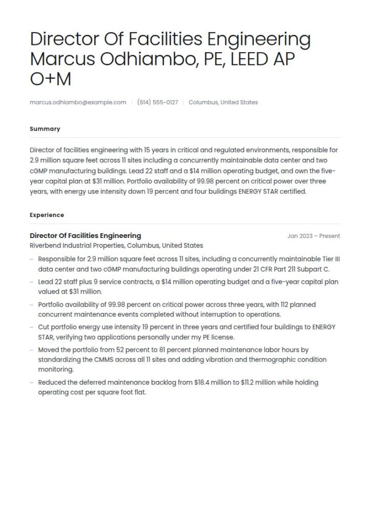 Facilities Engineer Resume Examples & Templates