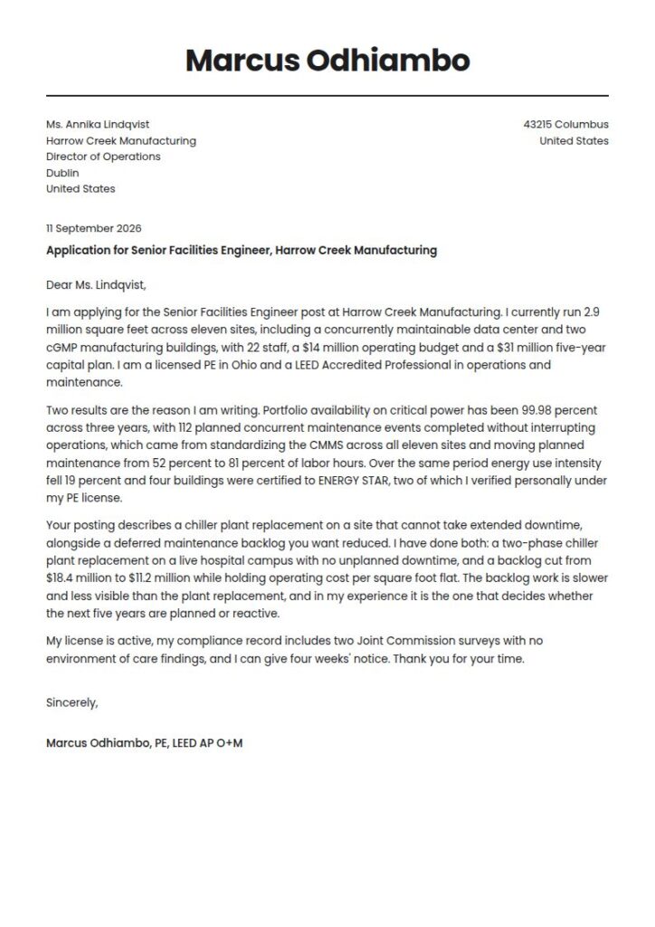 Facilities Engineer Cover Letter Examples & Templates