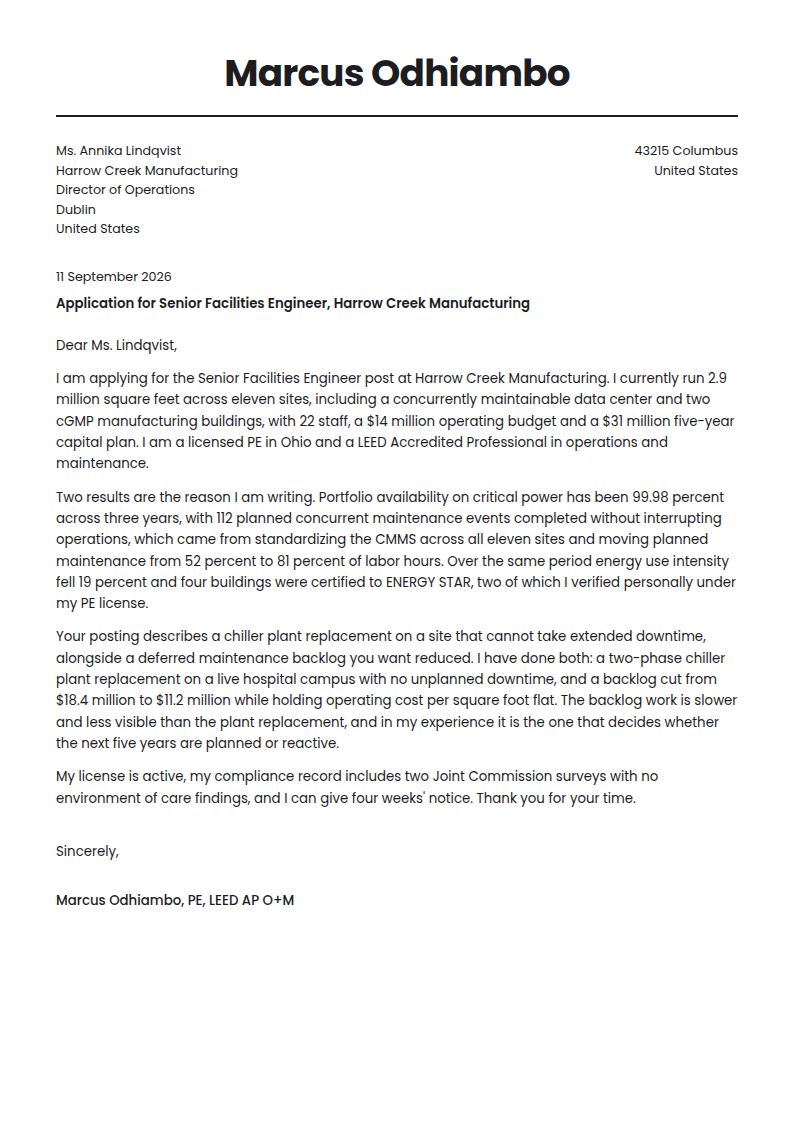 Facilities Engineer Cover Letter Examples & Templates
