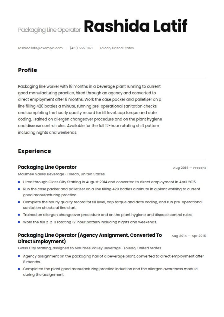 Factory Worker Resume Examples & Templates