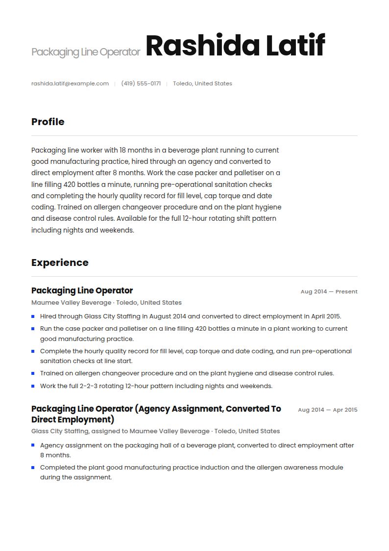Factory Worker Resume Examples & Templates