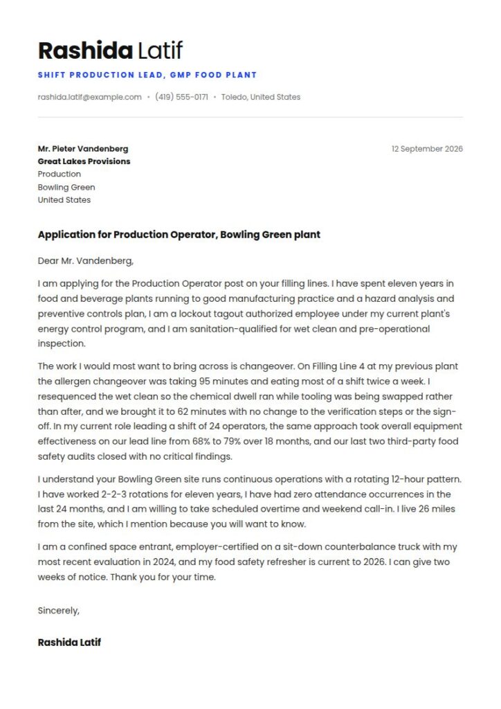 Factory Worker Cover Letter Examples & Templates