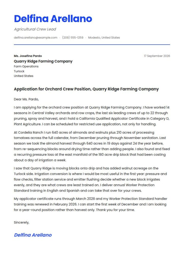 Farm Worker Cover Letter Examples & Templates