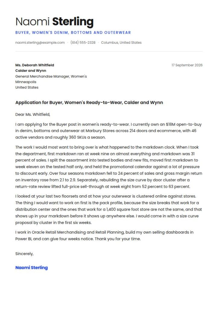 Fashion Buyer Cover Letter Examples & Templates