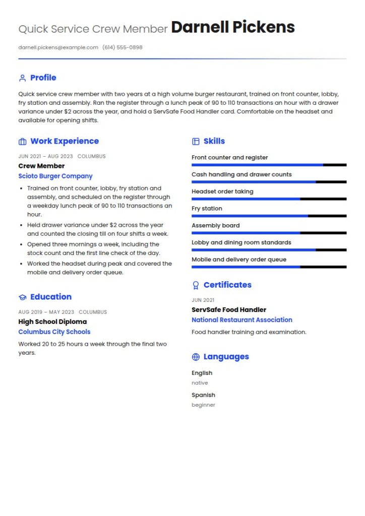 Fast Food Worker Resume Examples & Templates