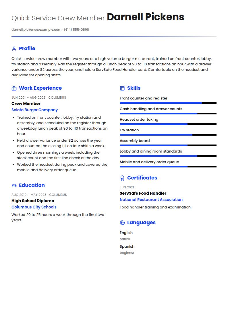 Fast Food Worker Resume Examples & Templates
