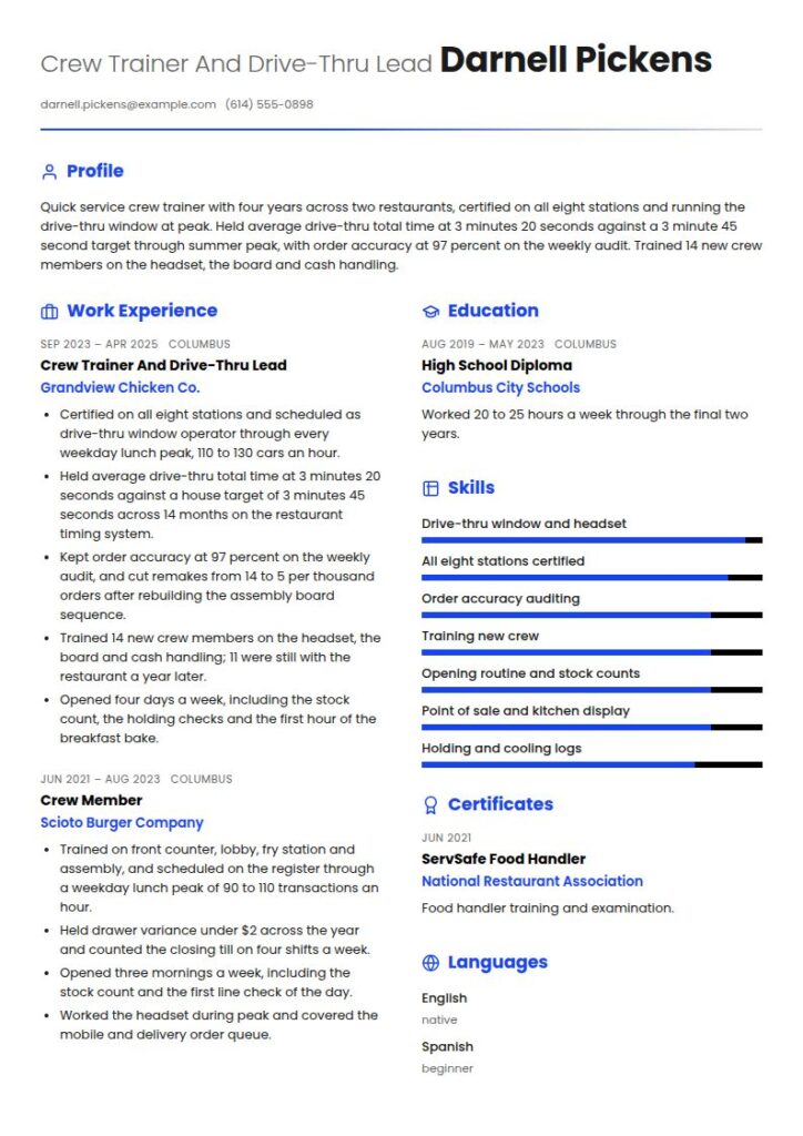 Fast Food Worker Resume Examples & Templates