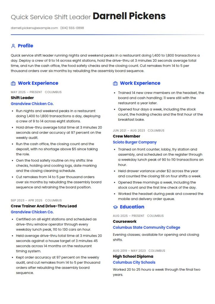 Fast Food Worker Resume Examples & Templates