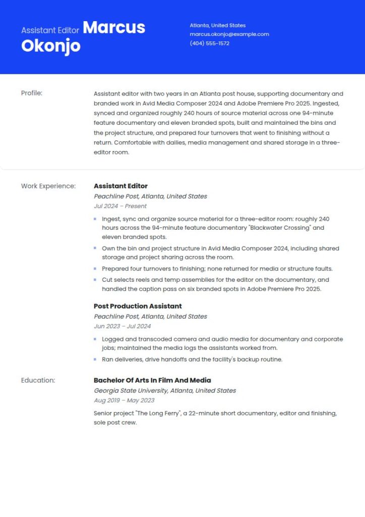 Film and Video Editor Resume Examples & Templates