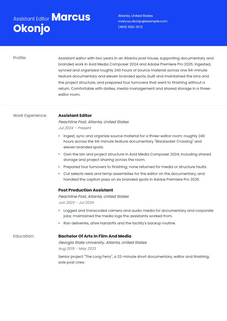 Film and Video Editor Resume Examples & Templates