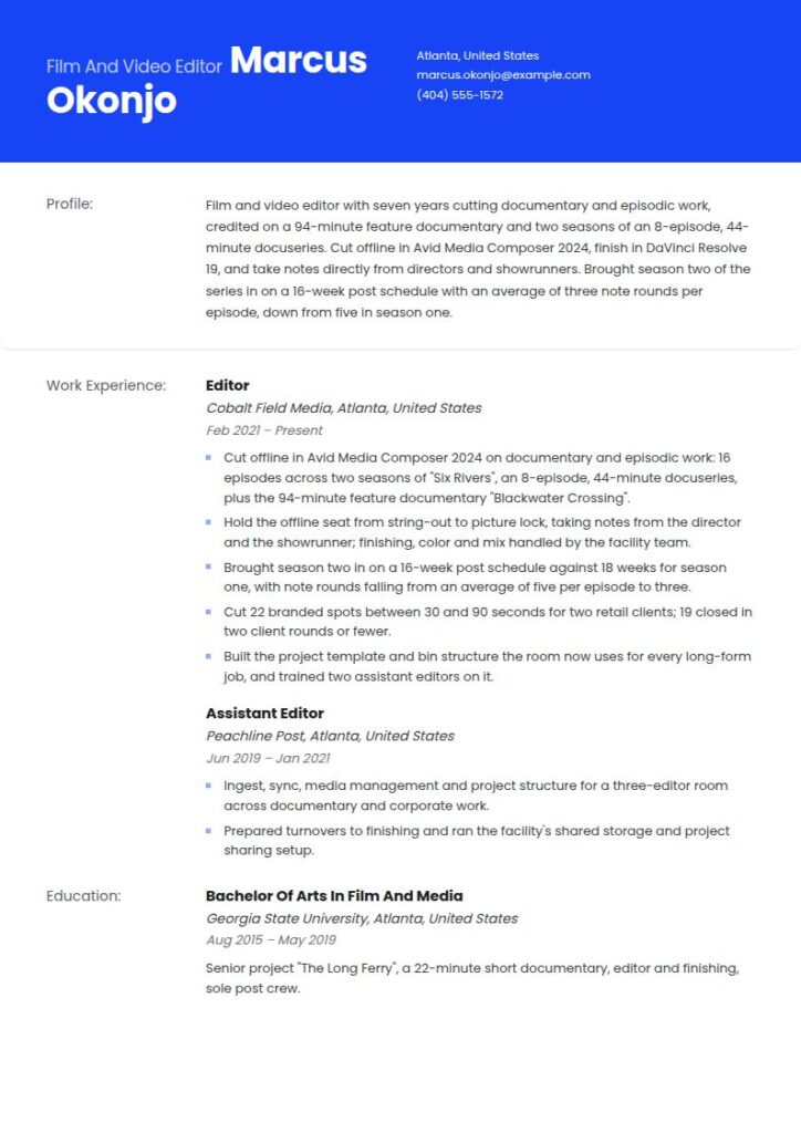 Film and Video Editor Resume Examples & Templates