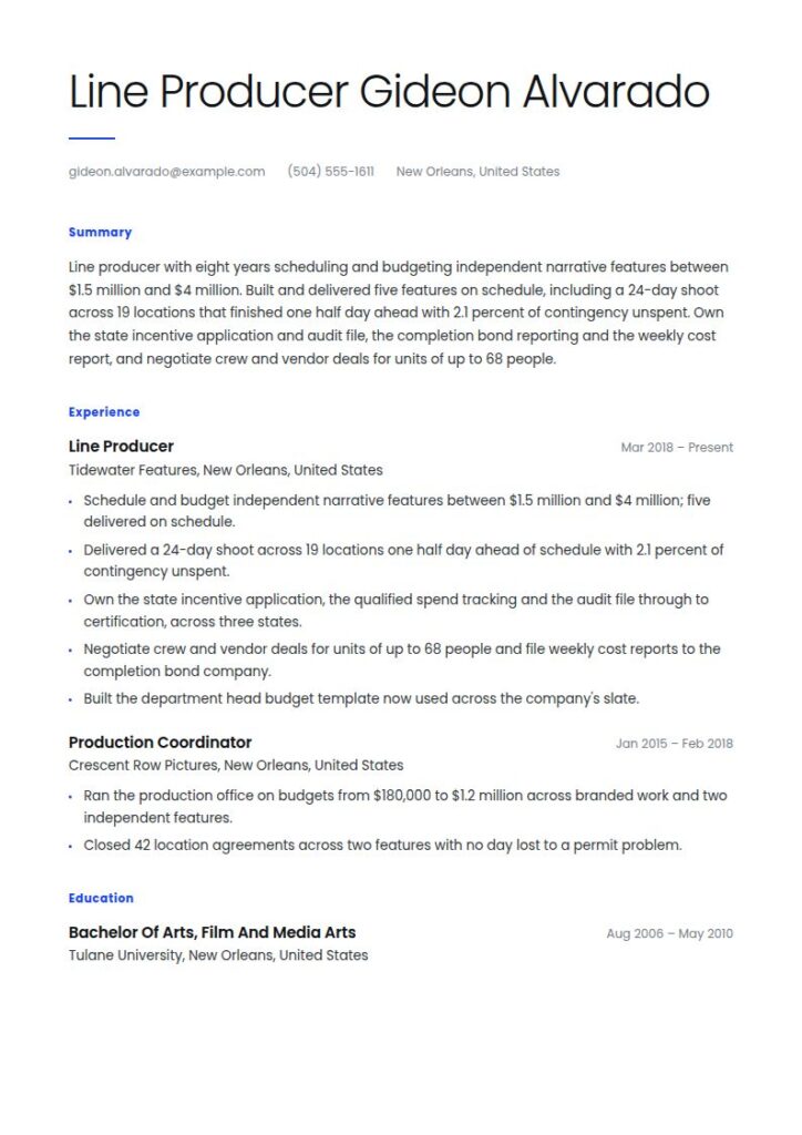 Film Producer Resume Examples & Templates