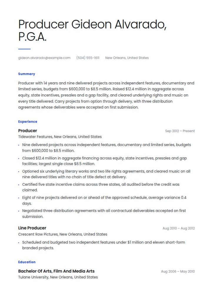 Film Producer Resume Examples & Templates