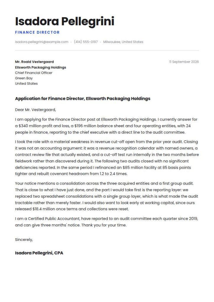 Finance Director Cover Letter Examples & Templates